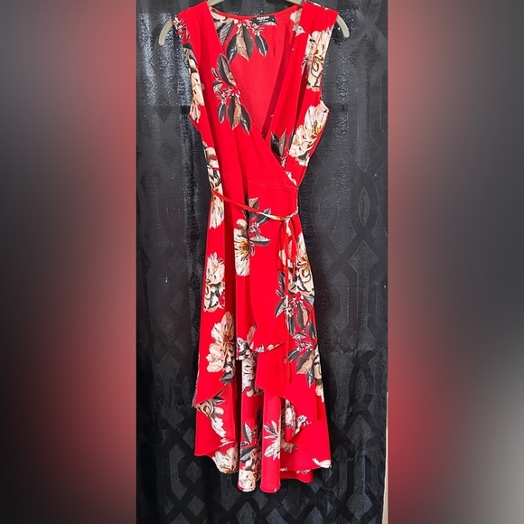 Red Floral Sleeveless Wrap Dress Made By zeagoo. Women’s Size Small. - Picture 8 of 8